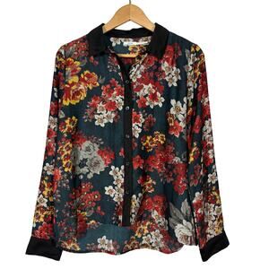 Kimchi Blue Floral Print Button Up Shirt Career Casual Long Sleeve - M